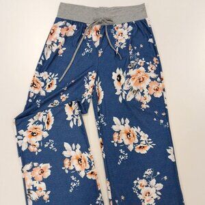 AIFER Women's Size XL Pajama/Lounge/Comfy/Dorm Black & Peach Floral Print Pants